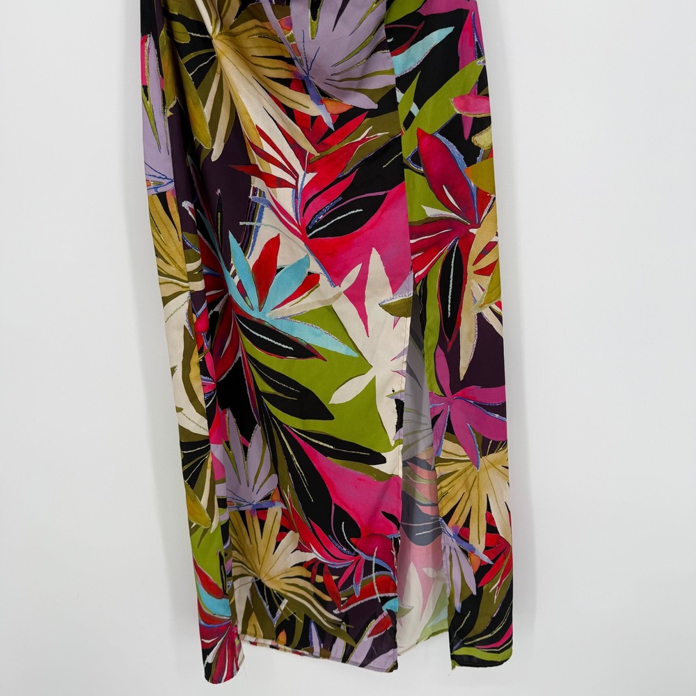 ZARA SATIN TROPICAL PRINT CUT OUT FRONT HALTER MIDI DRESS LARGE - Picture 4 of 10